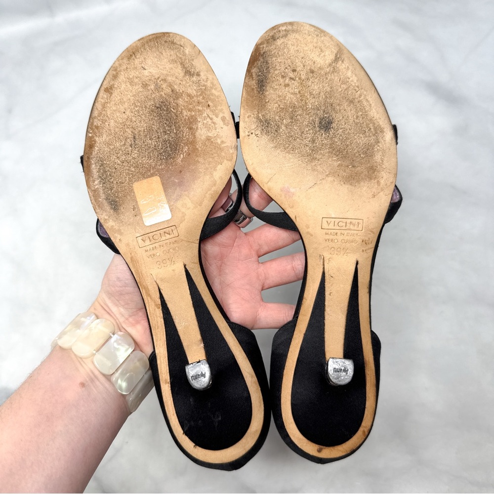 Giuseppe Zanotti Vicini Vintage Y2K Embellish Flower Silk Kitten Heel Mules Rare - Picture 11 of 15